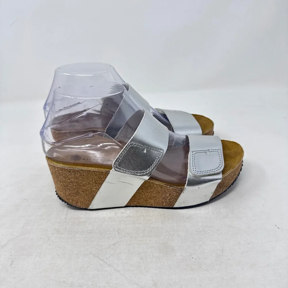 Eric Michael Wedge Sandals Silver 37 Metallic Cork Platform Boho Comfort